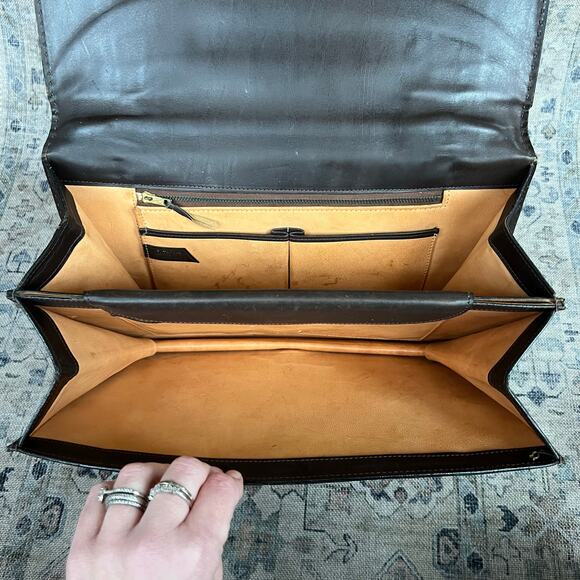 Vintage 50s Del Taglia Italian Leather Top Handle Bag Brown Structured Handbag - Picture 8 of 14